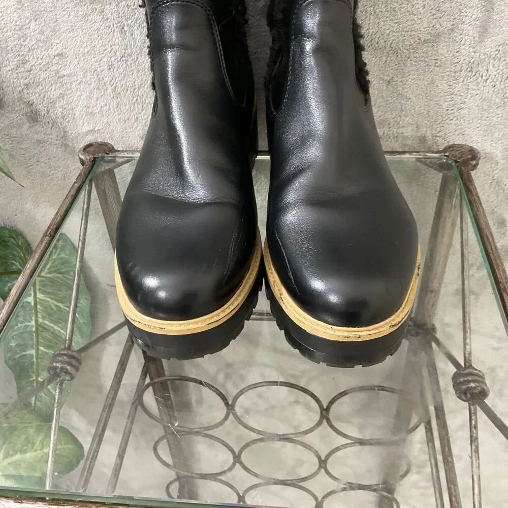 Marc Fisher Black Ink faux Leather/fur Chelsea Platform Boot women’s Size11 Blk